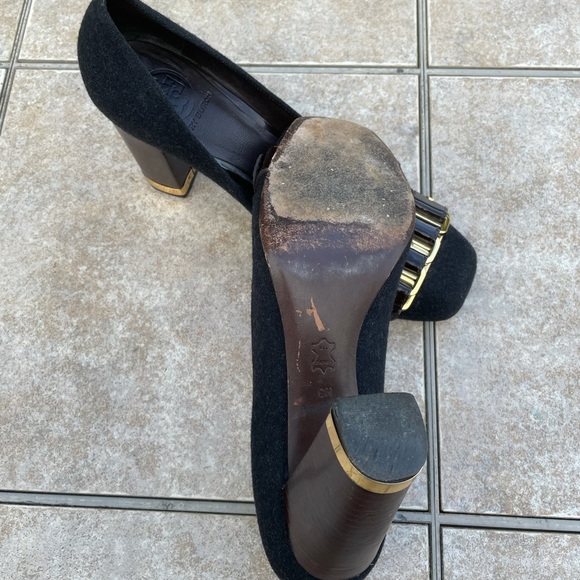 TORY BURCH Wool Pumps Heels Gold Size 9M - Picture 9 of 11